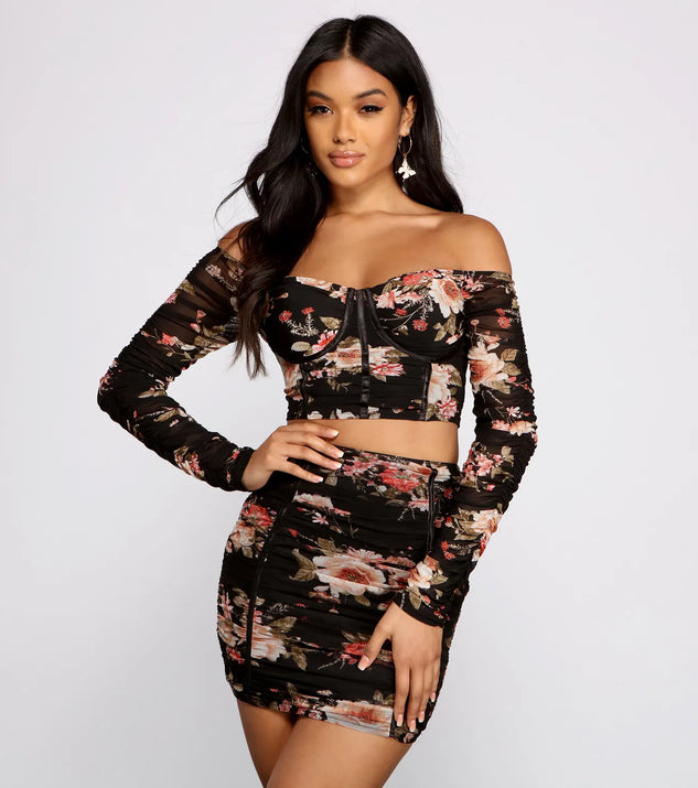 Floral Frenzy Ruched Cropped Bustier