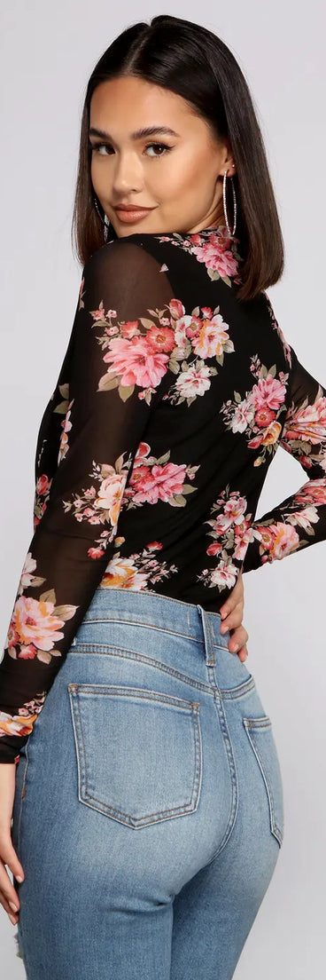 Flirty Floral Mesh Bodysuit