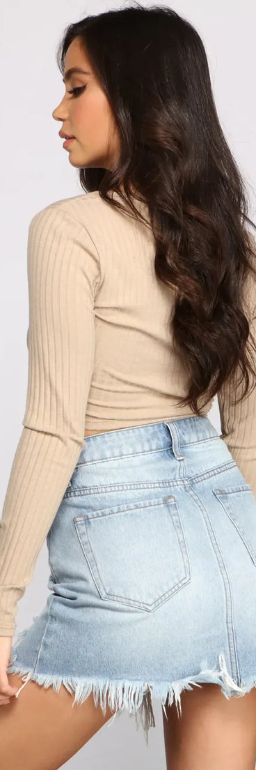Ribbed Knit Twist Front Crop Top