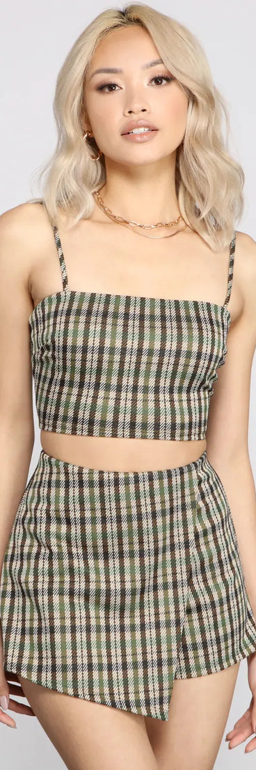 Preppy Glam Plaid Crop Top