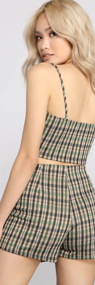 Preppy Glam Plaid Crop Top