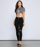 Lace-Up Crop Geometric Crop Top