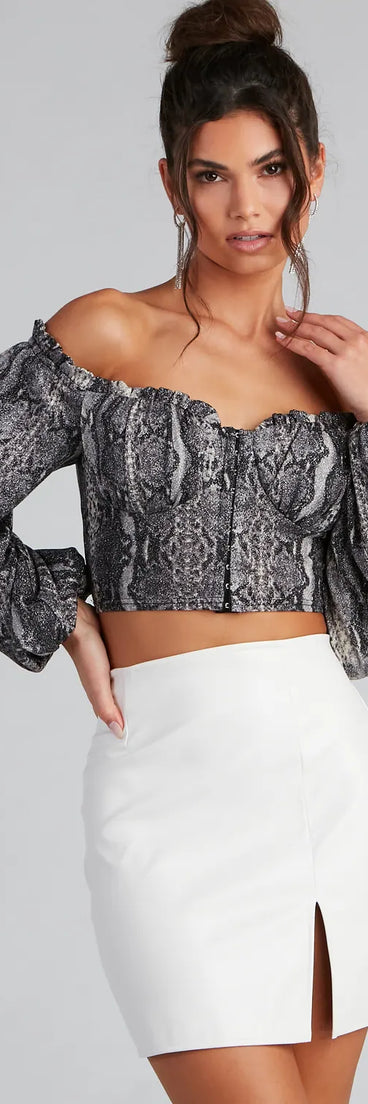 Glitzy Fab Snake Print Cropped Bustier