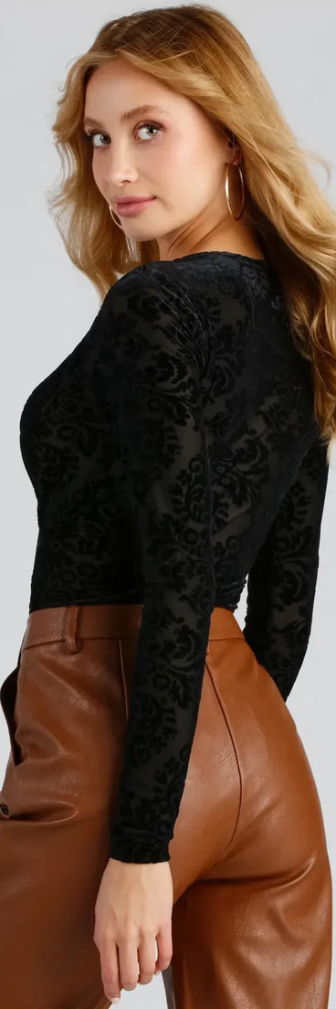 Lookin' Luxe Flocked Velvet Bodysuit