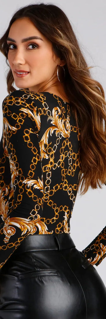 Luxe Links Plunge Neck Bodysuit