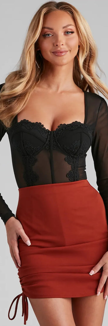 Sweet Dreams Mesh Crochet Bustier Bodysuit