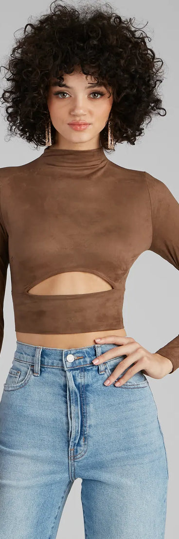 Stylish Folk Faux Suede Cutout Top