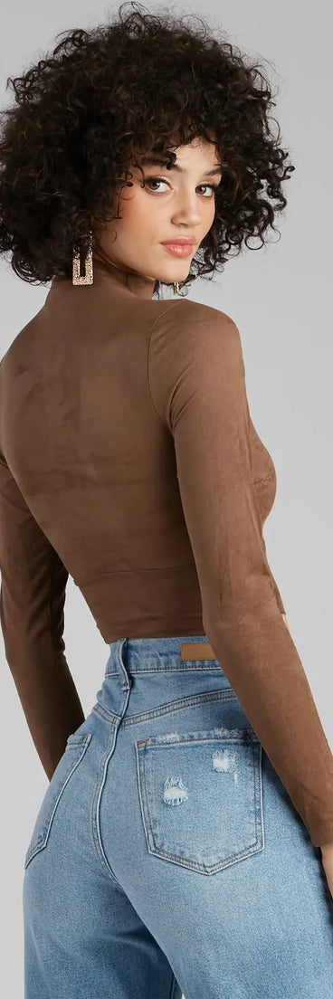 Stylish Folk Faux Suede Cutout Top