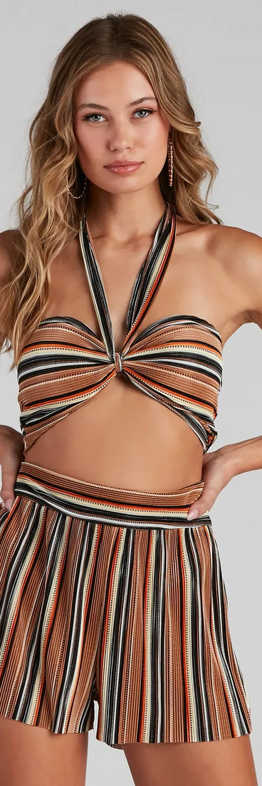 Trendy Pleated And Striped Tube Top