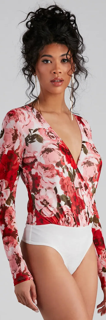 Must Be Love Mesh Floral Bodysuit