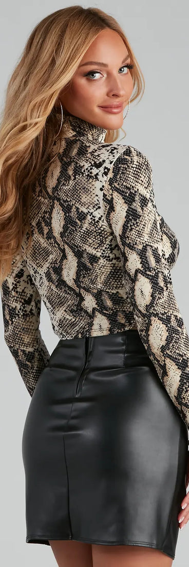 Miss Python Mock Neck Cutout Crop Top