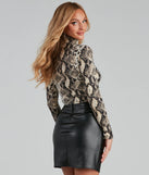 Miss Python Mock Neck Cutout Crop Top