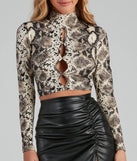 Miss Python Mock Neck Cutout Crop Top