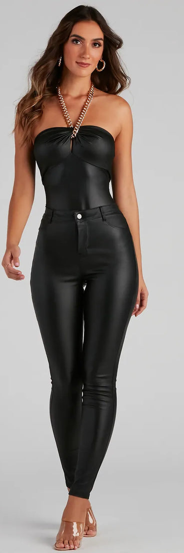 Edgy Glam Faux Leather Bodysuit