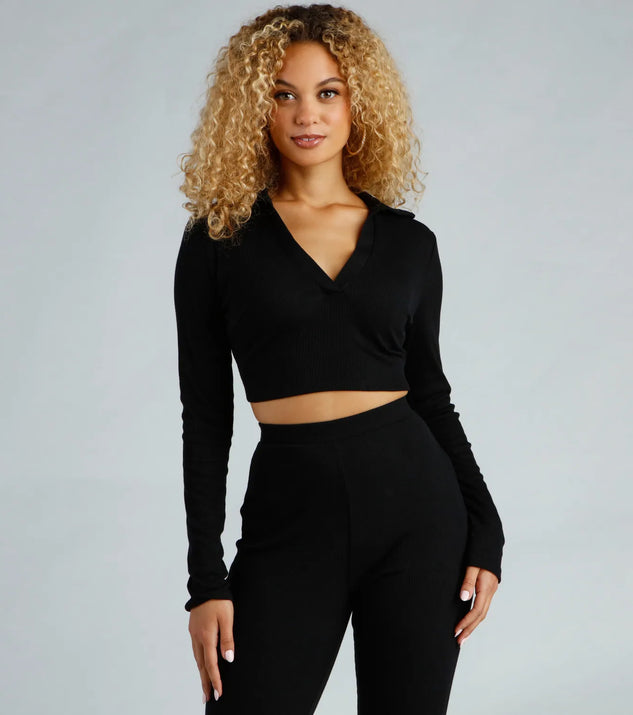 Preppy Vibe Collared Crop Top