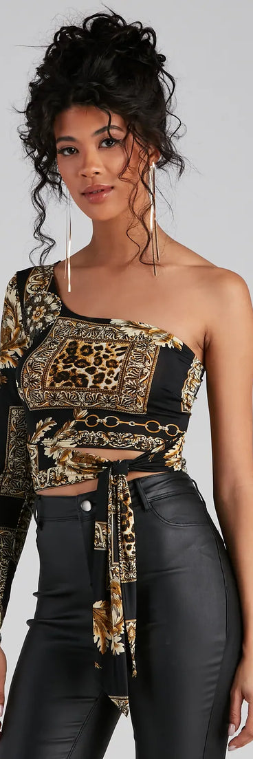 Latest Obsession Tie Waist Printed Top