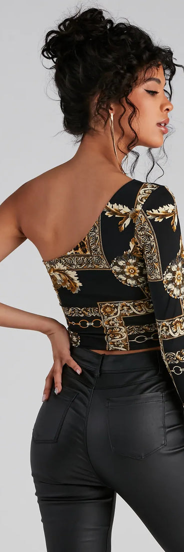 Latest Obsession Tie Waist Printed Top