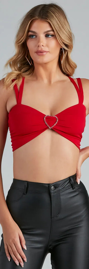 Love At First Sight Rhinestone Heart Crop Top