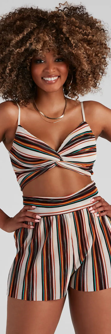 Seasonal Striped Pleat Tank Top