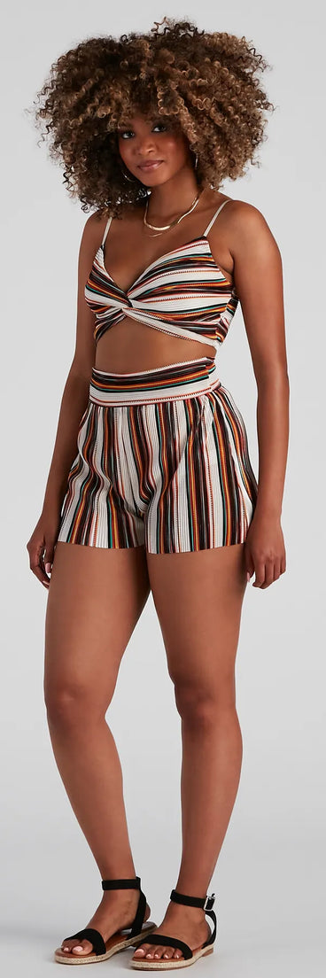 Seasonal Striped Pleat Tank Top