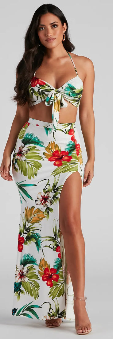 Tropical Glam Tie Front Top