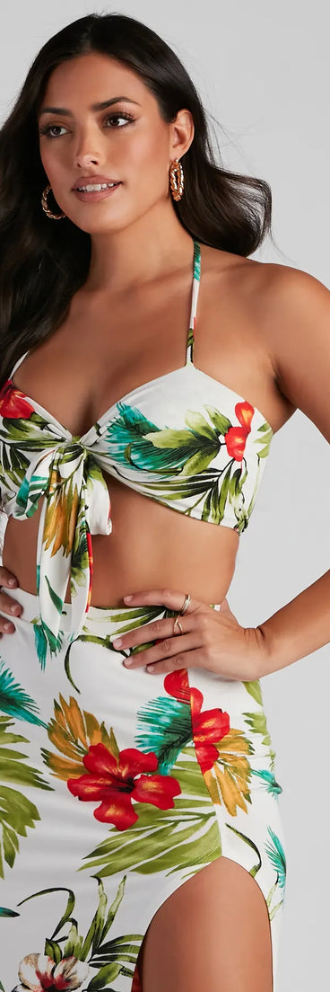 Tropical Glam Tie Front Top