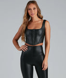 Cute Corset Faux Leather Crop Top