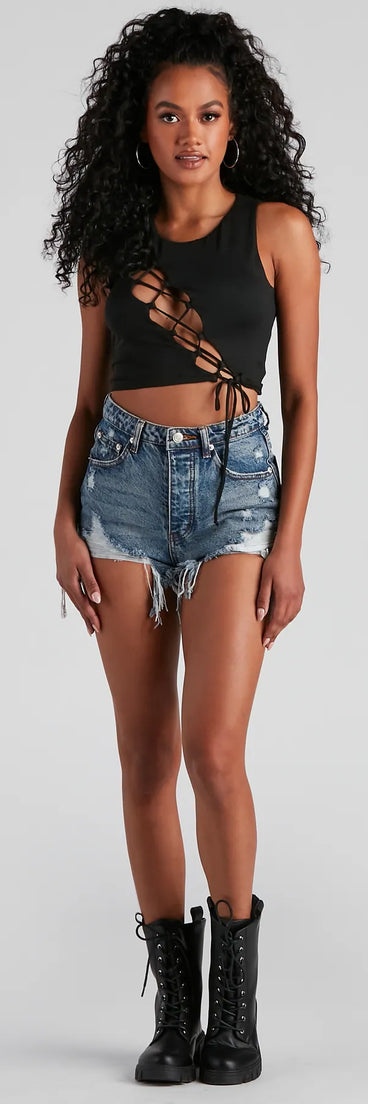 Basic Lace-Up Crop Top