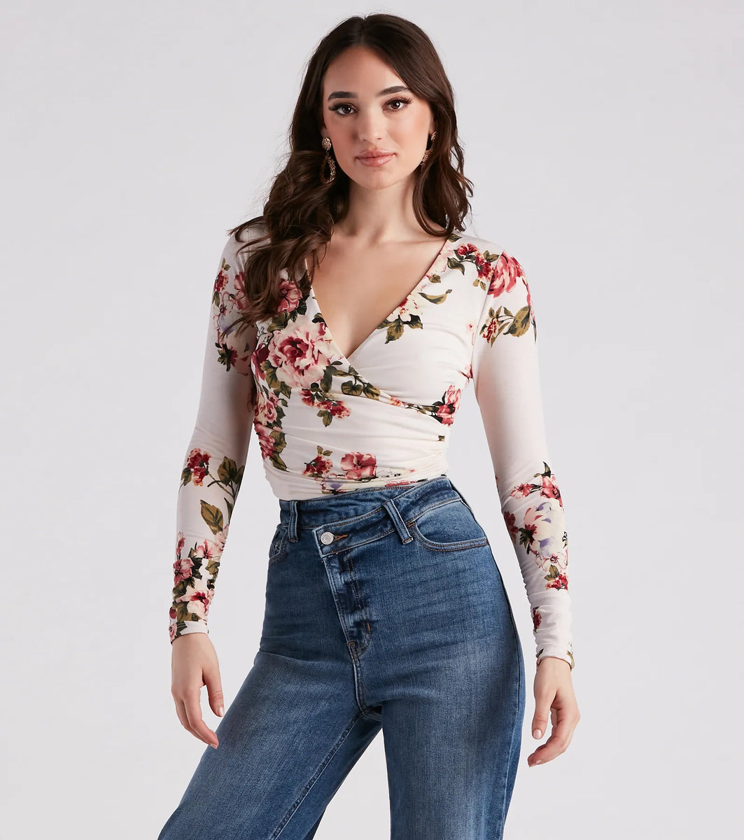 In Spring Floral Surplice Crop Top & Windsor