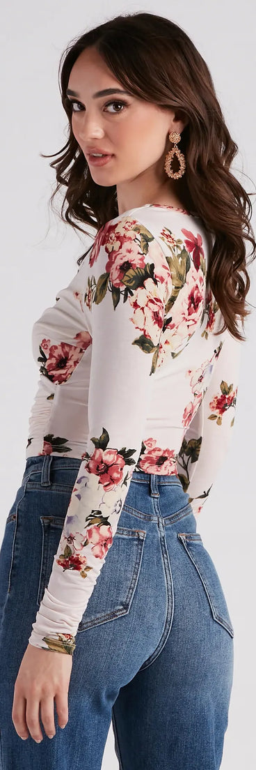 In Spring Floral Surplice Crop Top
