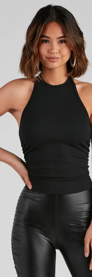 Skip A Beat Halter Ruched Crop Top