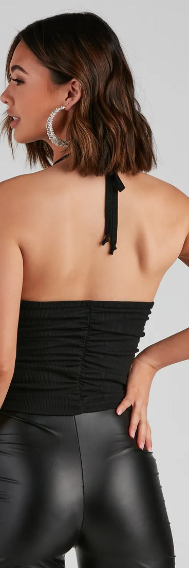 Skip A Beat Halter Ruched Crop Top