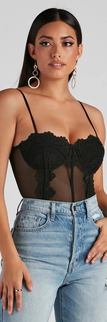 Dreamy-Chic Mesh Crochet Bustier Bodysuit