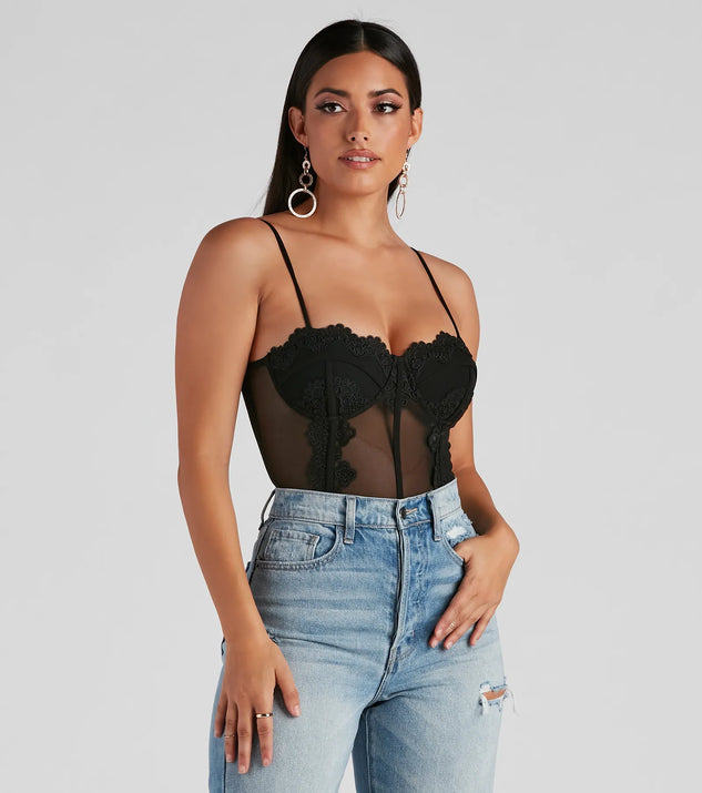 Dreamy-Chic Mesh Crochet Bustier Bodysuit | Windsor