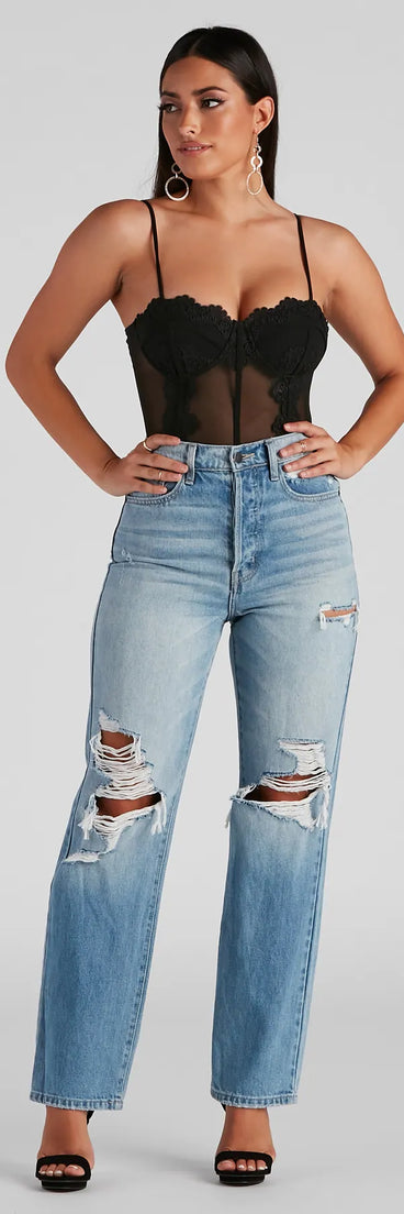 Dreamy-Chic Mesh Crochet Bustier Bodysuit