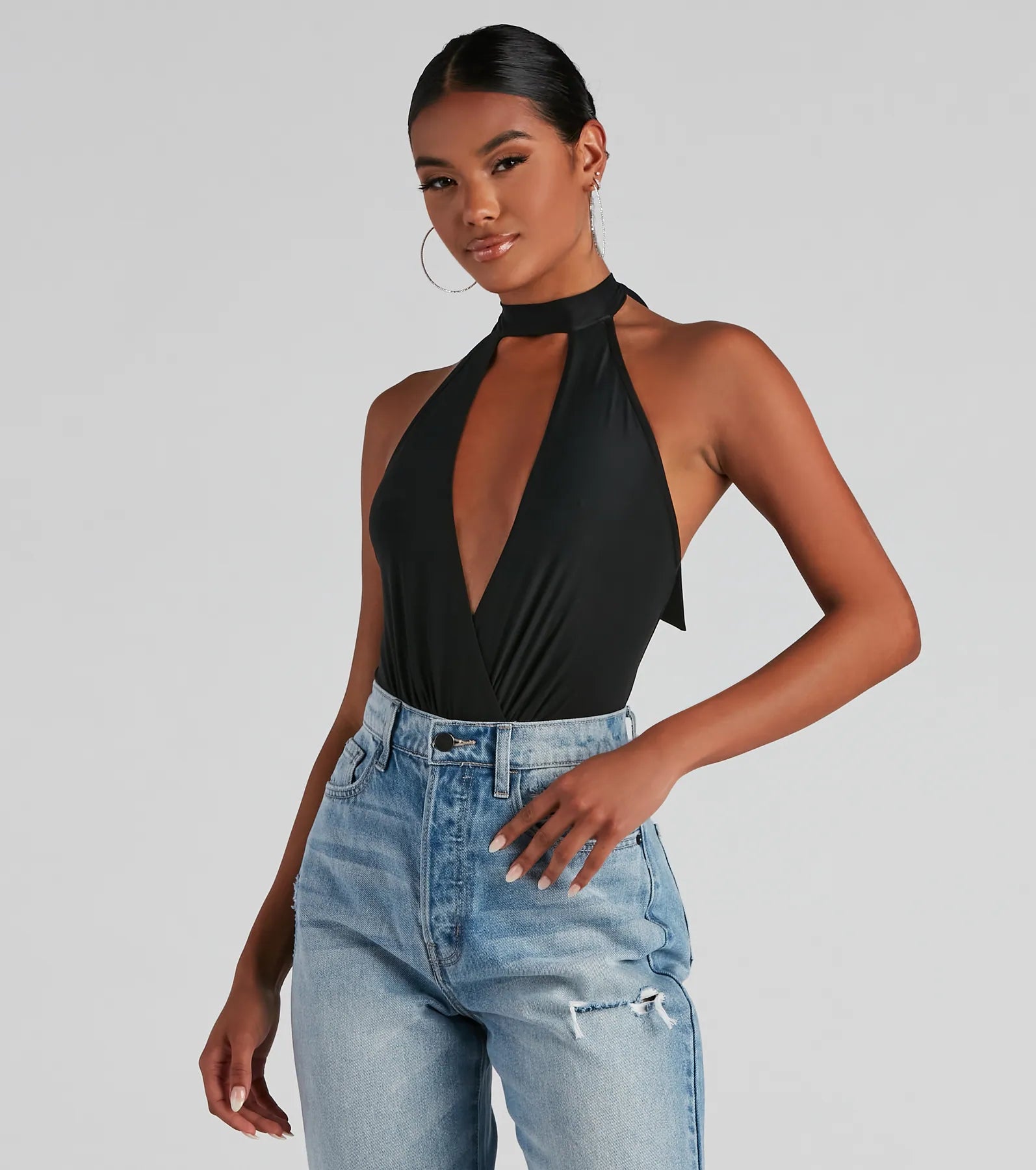 新品☆Halterneck Back Slit Kinit Top ZAFUL Keyhole Ruched Slit Backless Halter Top In DEEP COFFEE