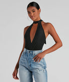Sultry Plunge V-Neck Halter Bodysuit