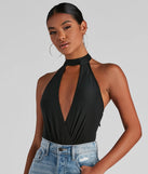 Sultry Plunge V-Neck Halter Bodysuit