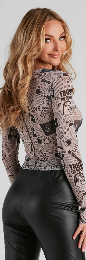 Sheer Mesh Celestial Crop Top