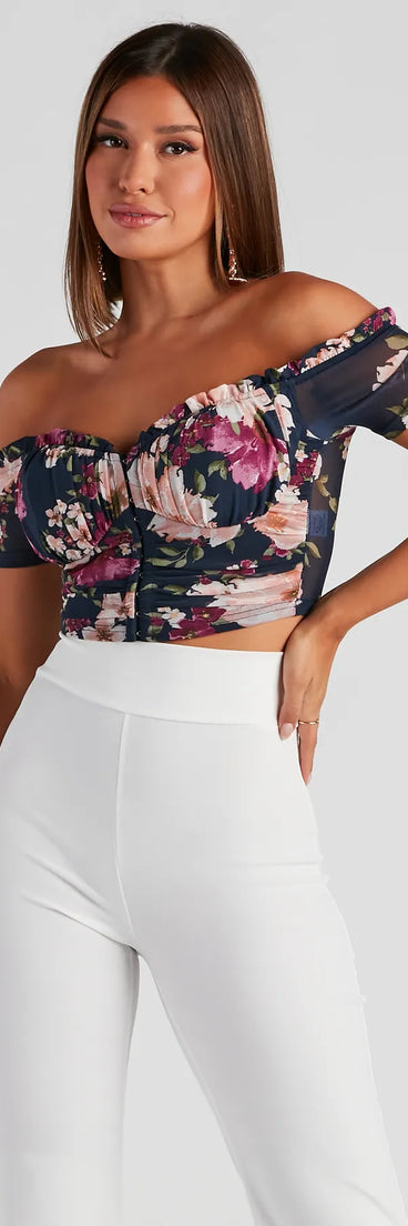 Floral Blooms Mesh Crop Bustier