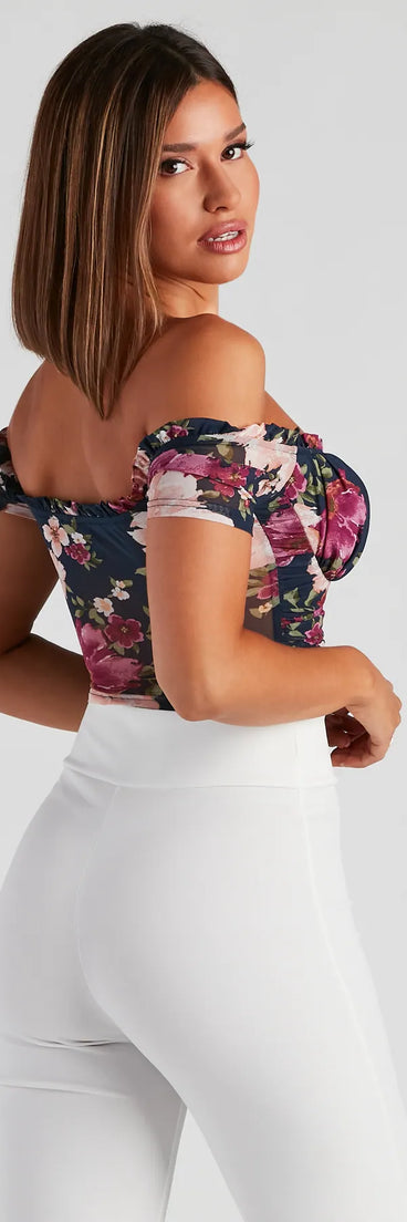 Floral Blooms Mesh Crop Bustier