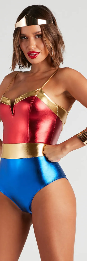 Warrior Woman Color Block Metallic Bodysuit