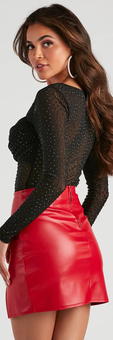 Celebrate in style with this stunning black going-out outfit essential, the Sultry Fab Rhinestone Sheer Mesh Bodysuit, featuring the latest statement-making details and a glamorous design perfect for any festive 2025 event.