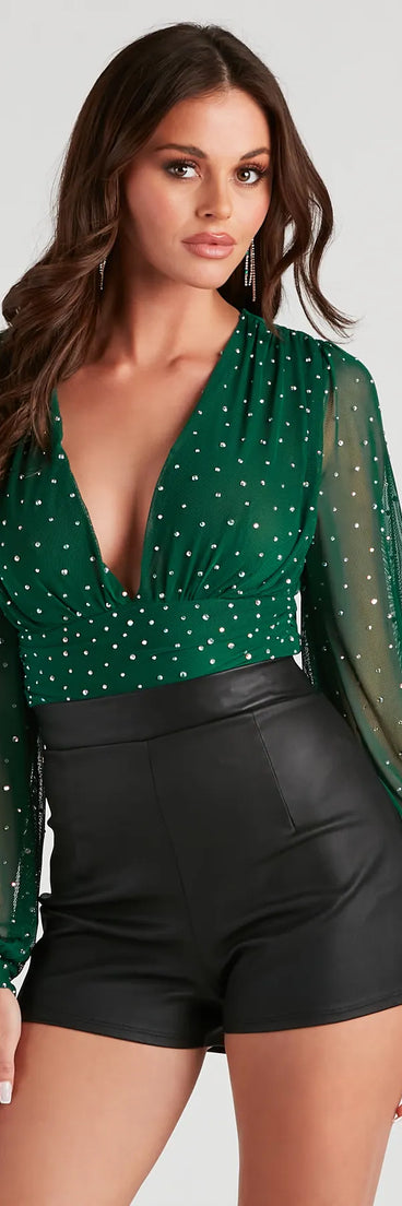 Prettiest Sparkle Rhinestone Mesh Bodysuit