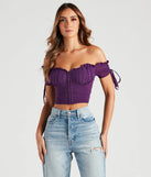 The Hooked In Ruched Crop Top in purple with a modern design and trendy look is part of the latest women's tops collection to elevate your 2025 wardrobe.