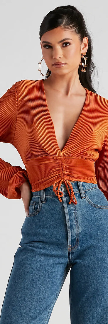 Posh And Pleated Long Sleeve Crop Top