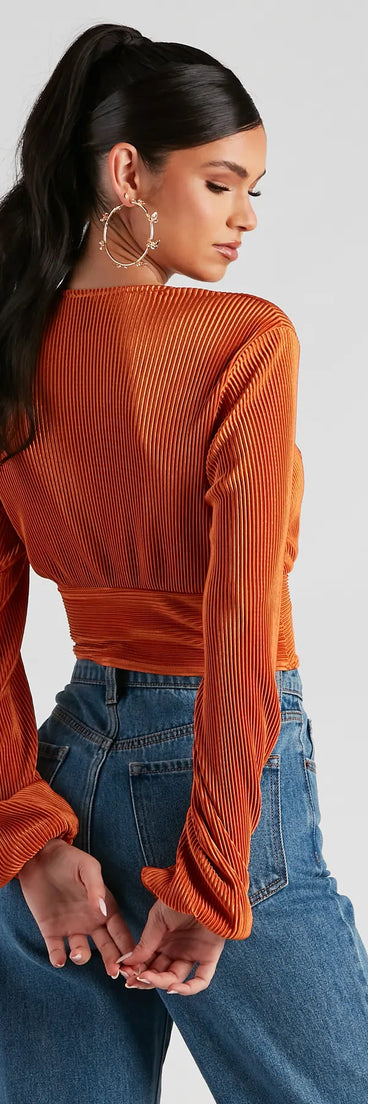 Posh And Pleated Long Sleeve Crop Top