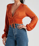 Posh And Pleated Long Sleeve Crop Top