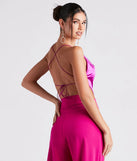 Satin Cowl Neck Strappy Crop Top