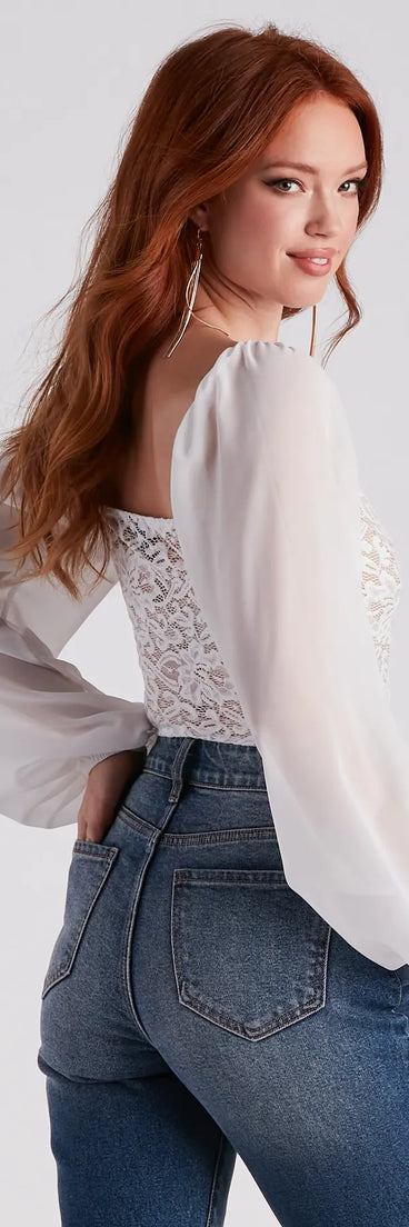 Sweet And Sultry Lace Chiffon Bodysuit